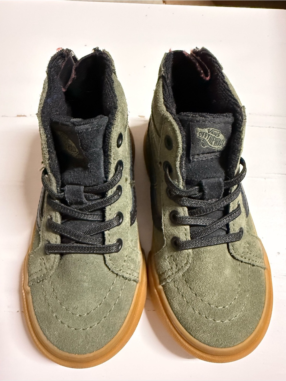 Van off the wall  Kids Olive Green High-Top Sneakers with Gum Sole